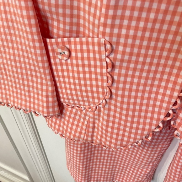 Focus 2000 Size 10/12 Gingham Coral Orange  Blazer & Crop Pants Suit Set - Picture 2 of 11
